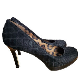 Talbots Aliya Black Calf Hair Animal Print Round Toe 3 Inch Heels Size 7
